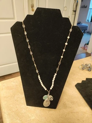 Colar Silpada Oh So Pretty prata esterlina pérola quartzo rocha cristal 28" - Imagem 1 de 4