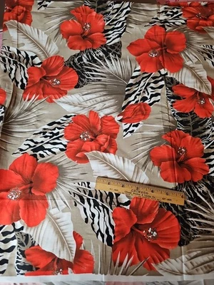 Tecido de algodão vintage havaiano Kokio flores estampa de animais 2 jardas 26 x 45" - Imagem 1 de 4