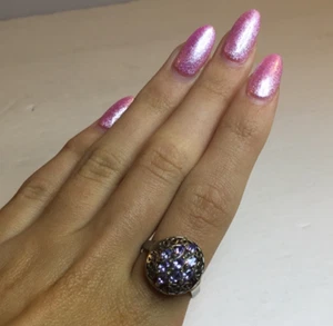 Vintage Sterling filigree setting with 9 marquise cut Amethysts Ring Size 8.25 - Picture 1 of 6