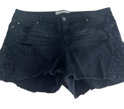 Torrid Womens Denim Cut Off Shorts Plus 20 Black Denim Stretch Crochet Detail - Image 1 of 4