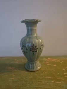 Seladon Porzellan Vase 5", Crackled Glaze schön signiert Vintage Koreanisch - Bild 1 von 9