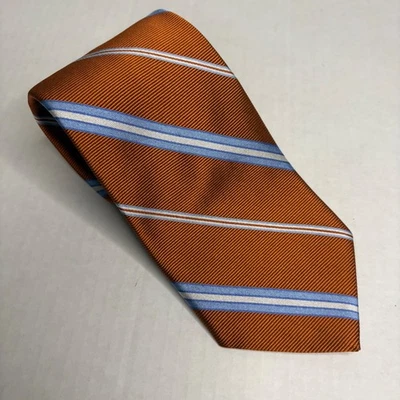 Gravata listrada azul laranja Brooks Brothers Makers and Merchants seda clássica - Imagem 1 de 2