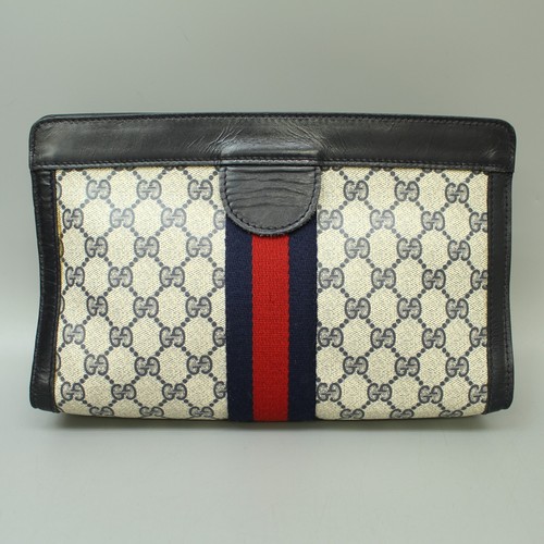 Pochette pochette Gucci vintage modello GG PVC tela pelle blu navy Gucci profumi