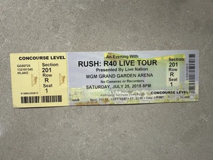 Rush: R40 Live Tour Ticket Stub July 25, 2015 MGM Grand Garden Arena Las Vegas - Picture 1 of 2
