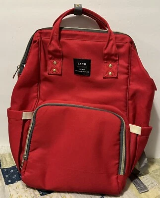 LAND Mommy & Baby Diaper Bag Backpack Red Canvas - Image 1 of 4