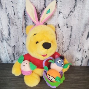 Vintage Winnie the Pooh Easter Plush Bear Holding Basket W/Tiny Character Eggs - Picture 1 of 8