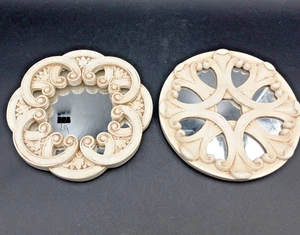 Pair of Shabby Chic Decor Antiqued Cream Wall Mirrors Durable Indoor/Outdoor - Picture 1 of 8