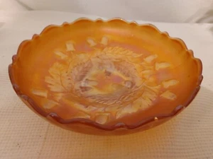 VTG FENTON BOWL DISH CARNIVAL GOLD ACORN OAK LEAF 7 1/4" RARE - Picture 1 of 4