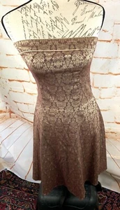  Teeze Me Brown /Gold Metallic Lined Back Zipper Strapless Dress Juniors 5 - Picture 1 of 7