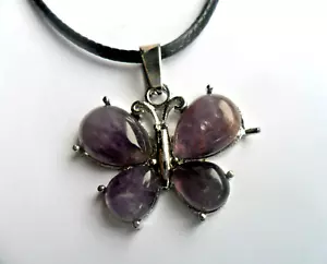 Lovely Quality  Amethyst Gemstone Butterfly Pendant & Chain Necklace b - Picture 1 of 2