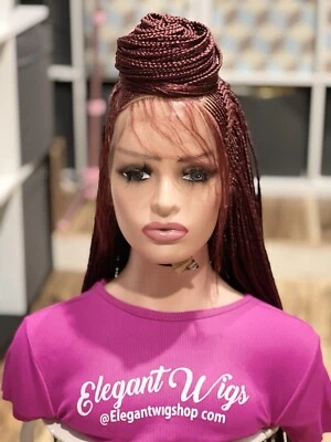 Braided Wig.burgundy Cornrow Box Braids Wig. Length Is 24inches . Lace Frontal. - Image 1 of 4