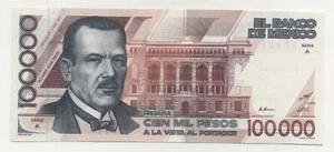 Mexico 100000 Pesos 4-1-1988 Pick 94.a Uncirculated Serie A Serial AA002667 - Picture 1 of 2