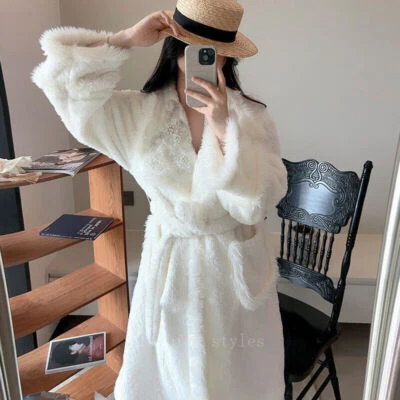 Autumn Winter Coral Velvet Bathrobe Embroidered Women Home Flannel Sleeping Robe - Image 1 of 4