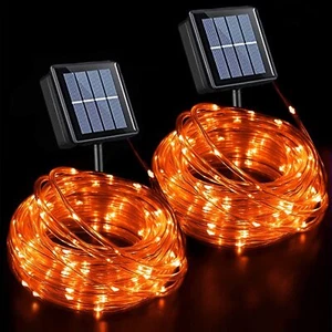2 Pack Orange Solar Rope Lights Outdoor Waterproof Each 33ft 100 Led Halloween S - Picture 1 of 8