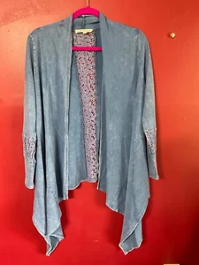 Indigo Thread Co.™ Thermal Knit eyelet  Detailed Cascade Cardigan MED BLUE - Picture 1 of 6