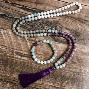 8mm Amethyst Howlite Pure Amazonite Labradorite Beaded Mala Necklace Meditation - Picture 1 of 26