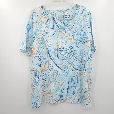 Chico's Paisley Cuello en V Camiseta Mujer Talla 3 (XL) Azul Manga Corta Playa Foto 1 de 4