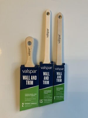批量 3 件 VALSPAR 墙壁和饰边,薄尖 SASH BRUSHES。 全乳胶彩绘和污渍 — 第 1/3 张图片
