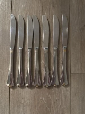 7 PCs Rogers COUNTRY SHELL GOLD Glossy Gold Tip Flatware Dinner Knives *read - Image 1 of 2