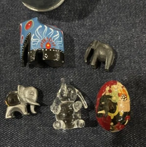 Minature Elephant Collection Lot Of 5 Vintage Art Glass Dala Wood Carved Pewter - Picture 1 of 12