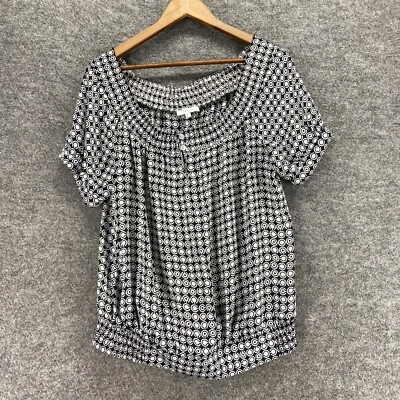 Blusa Dressbarn Mujer M Mediana Negra Geométrica Manga Corta Cuello Redondo Informal Foto 1 de 4