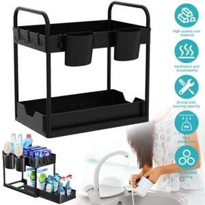 2 Etagen Unter Waschbecken Regal Spülschrank Organizer Küchenregal Gewürzregal - Bild 1 von 12