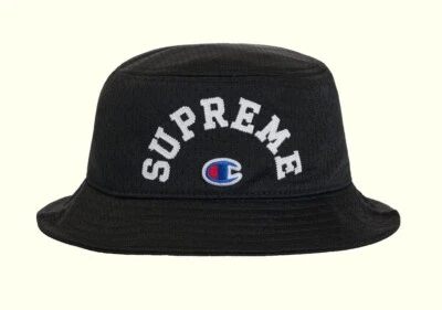 SUPREME CHAMPION BUCKET HAT BLACK MESH CAP RETRO MENs SZ S/M CS7-2184BFFB1-001 - Image 1 of 3