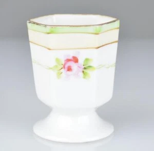 NIPPON HAND PAINTED EGG CUP - ROSE FLOWER MOTIF - RISING SUN NIPPON MARK - Picture 1 of 9