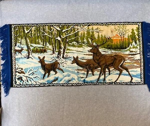 Vintage rustikal Liebe im Schnee Wandbehang Kunst Wandteppich 19 x 45" Fransen Enden - Bild 1 von 9