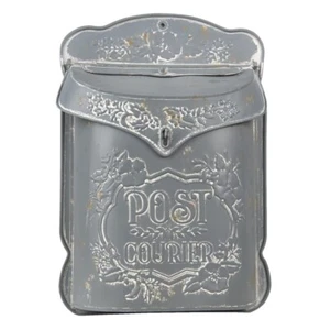 Vintage Style Distressed Grey Post Mail Letter Box Floral Design Lockable - Picture 1 of 10