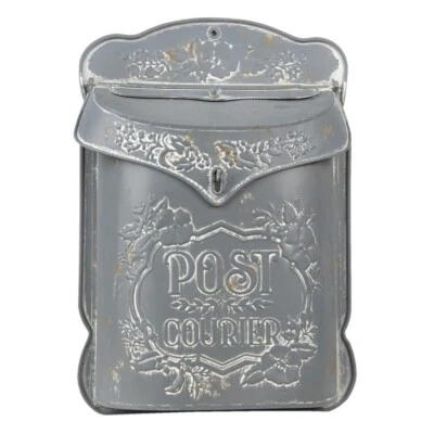 Vintage Style Distressed Grey Post Mail Letter Box Floral Design Lockable  - Image 1 of 4