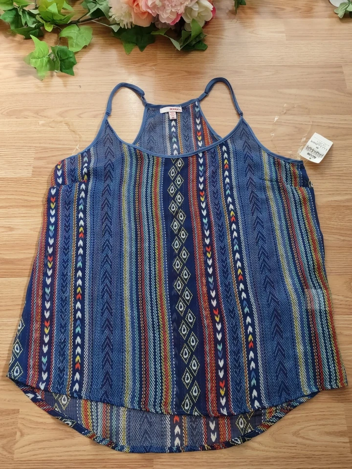 Bongo Junior Womens Tank Top Blue/Sheer Lace Size M Adjustable  - Image 1 of 4