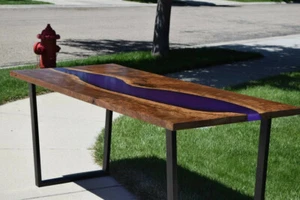 Curly Black Walnut and Purple Epoxy Resin Dining Table / Desk - Picture 1 of 5