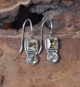 Solid 925 Sterling Silver Natural Citrine Square Cut Gemstone Earrings For Her - Picture 1 of 4