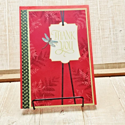 Tarjeta de felicitación Hallmark agradecimiento rojo floral libélula gratitud Foto 1 de 4