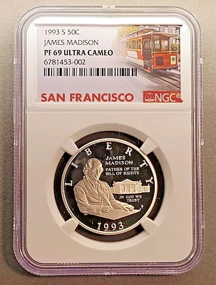 1993-S James Madison 50C San Francisco Commemorative Label NGC PF69 Ultra Cameo - Image 1 of 4