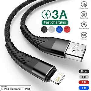 Braided USB Fast Charging 3A Quick Charger Cord For iPhone 14 13 12 11 Pro Max - Picture 1 of 14
