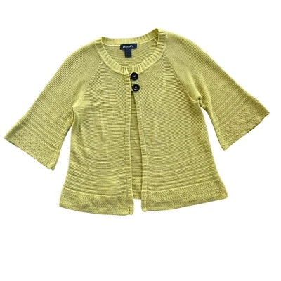 Denim & Co. Women’s M Lime Green Button 3/4 Bell Sl Knit Sweater Cardigan A78734 - Image 1 of 4