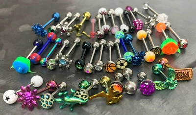 40pc Tongue Ring Sampler Logo, Rose, Atom, Dice, Steel, Gem, Titanium Tounge - Image 1 of 4