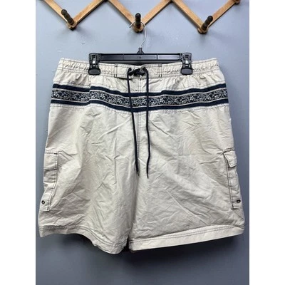 Islander Swim Trunks Mens size XL Tan Blue Nylon Elastic Waist Pockets - Image 1 of 4