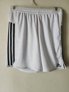 Adidas Youth Size XL 16 White & Black Stiped Mesh Shorts Drawstring - Picture 1 of 16