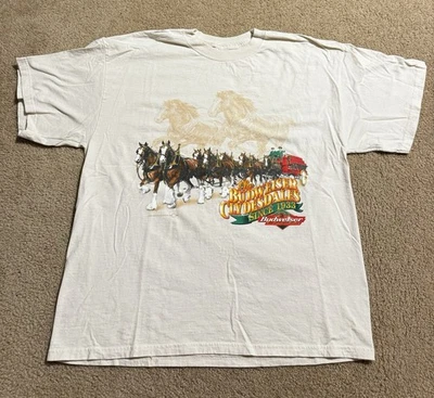 Camiseta vintage Budweiser Clydesdale 1999 caballo con carro beige Foto 1 de 4