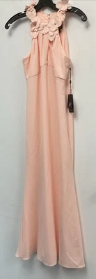 Adrianna Papell Rosette Halter Crepe Gown - Peach Kiss -Size 2P - Image 1 of 4