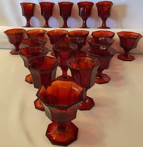 Set 6 Independence Glass 5 5/8" Ruby Amberina Wine Water Goblets 1960s" - Picture 1 of 12