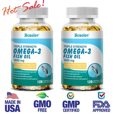 Omega 3 Fish Oil - 3600mg,with EPA & DHA, for Eye, Brain&Heart,Triglyceride Form - Image 1 of 4