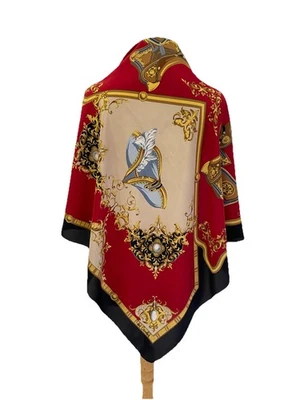 Pañuelo de seda Pierre Cardin barroco estampado de cadena oro rojo vintage cuadrado lujo #A7 Foto 1 de 4