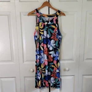 Tommy Bahama Hibis-Sketch Multicolor Dress Size LG Tropical Vacation Resort - Picture 1 of 8