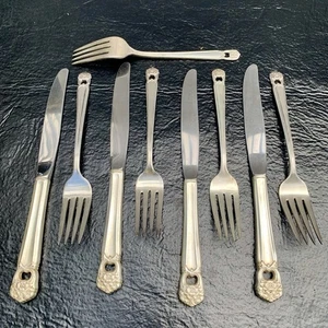 Rogers Silverplate ETERNAMENTE TUO 9 pezzi * 5 forchette * 4 coltelli cena usato in ottime condizioni - Foto 1 di 15