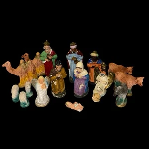 Vtg 17 Antique W Germany Nativity Figures Mary Joseph Kings Shepherds Angels - Picture 1 of 8