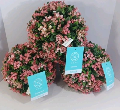 3 Martha Stewart Topiary Kissing Ball Fern Pink & White Jasmine, 10" Height, New - Image 1 of 2